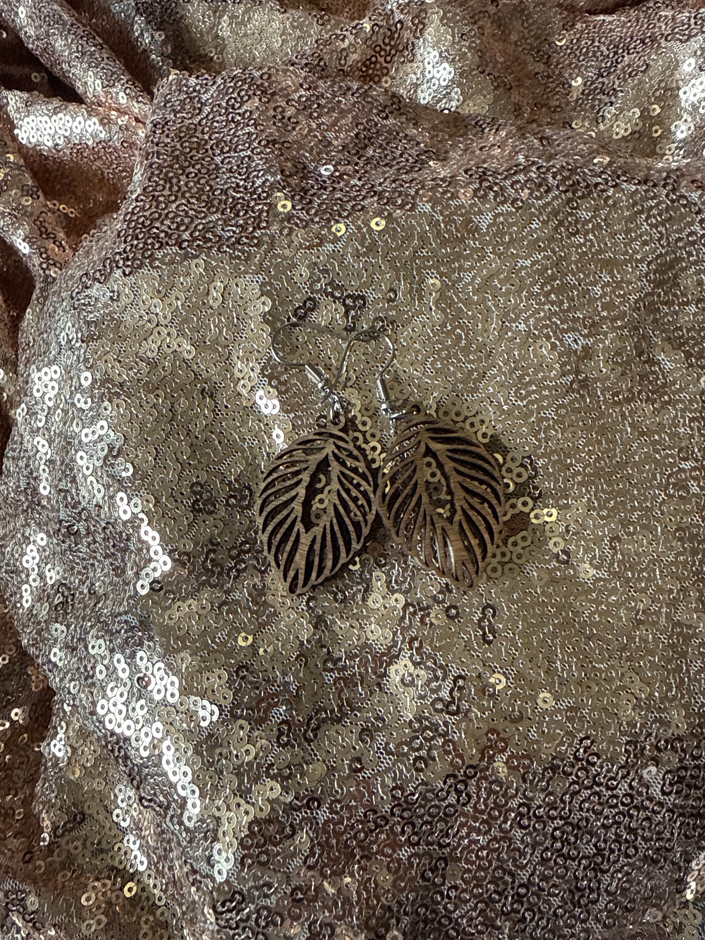 Wood leaf cut out earring