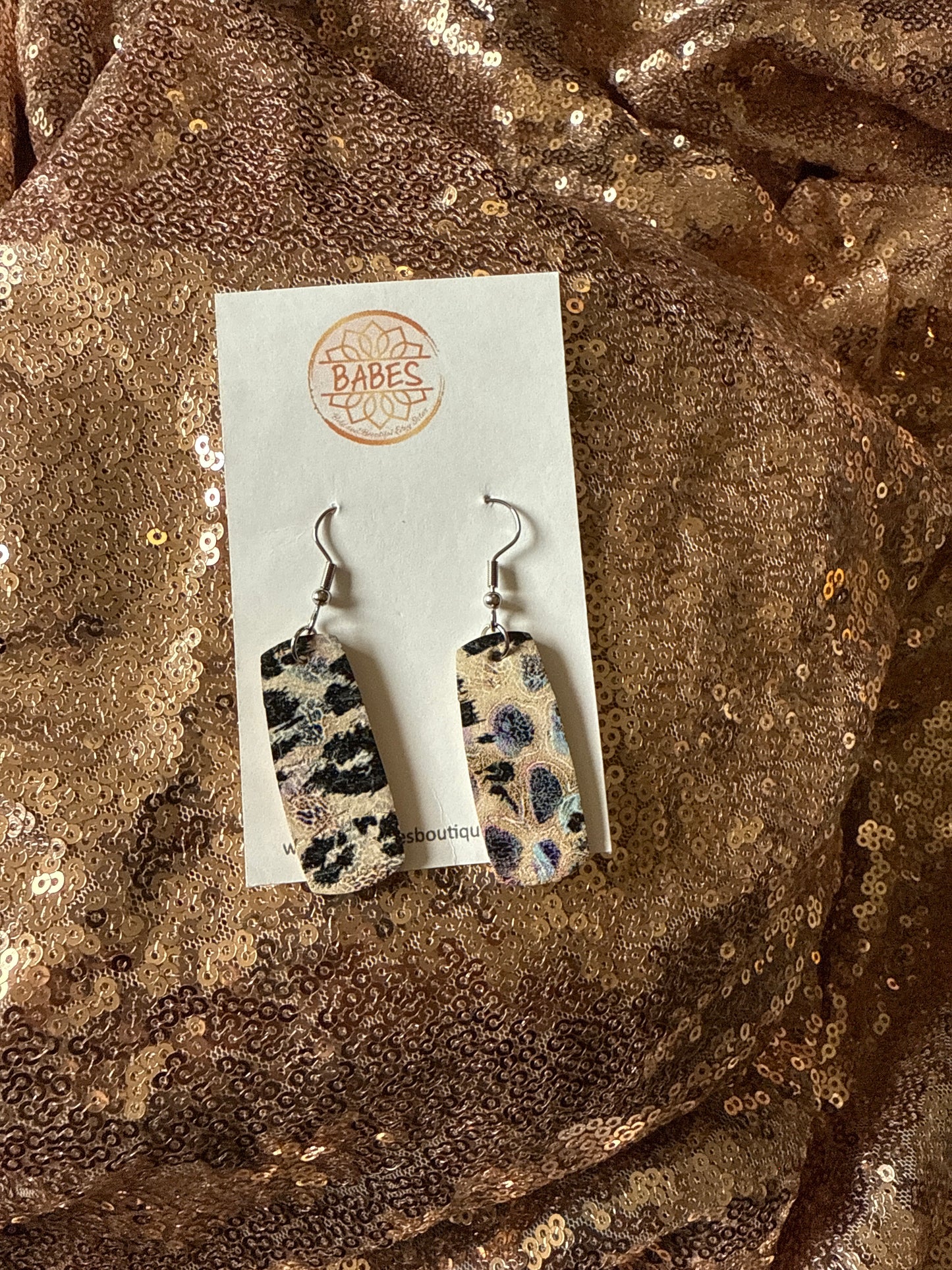 Leather rectangle multicolor earring