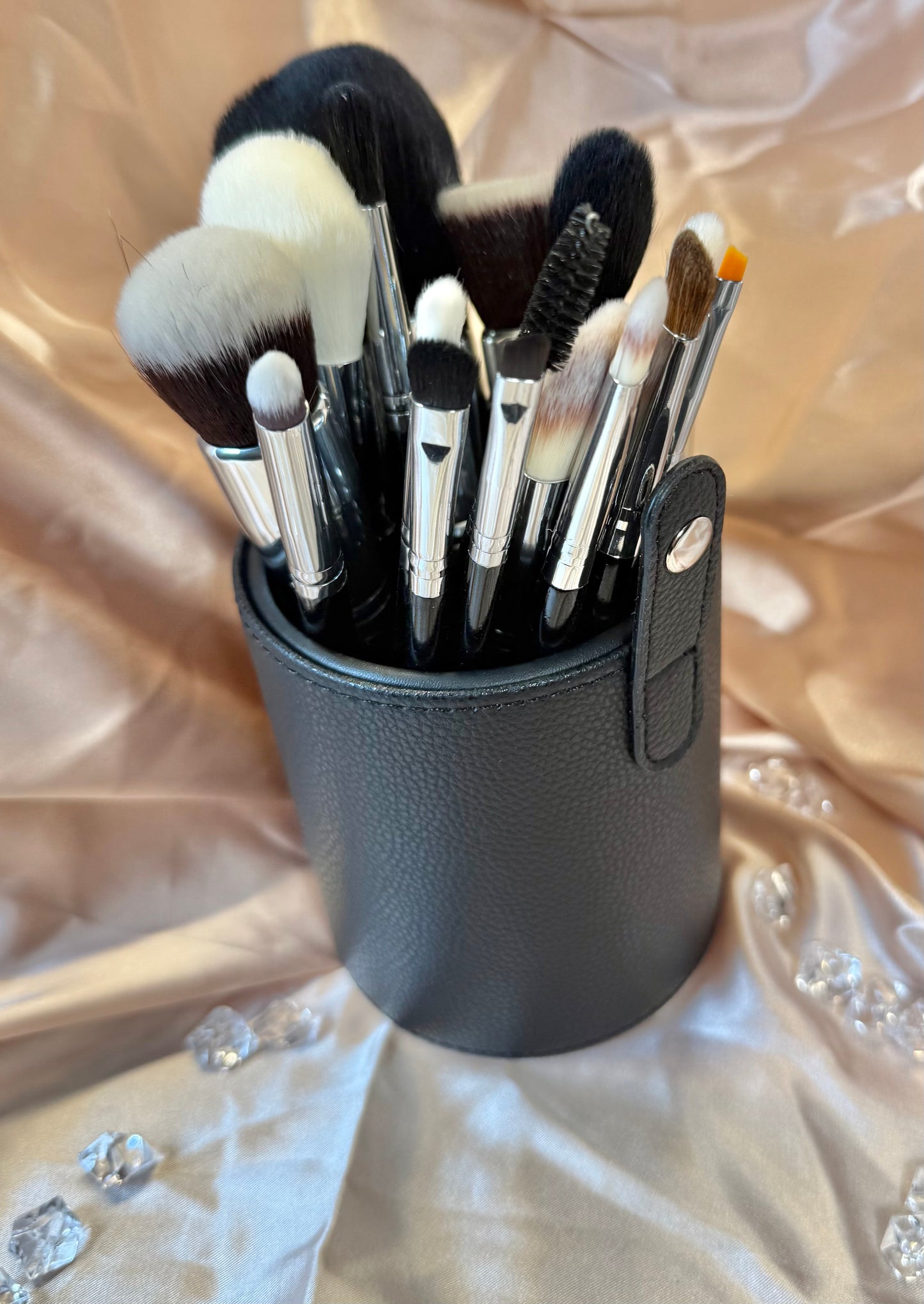 Pony and Goat Hair Makeup Brushes with barrel traveling case