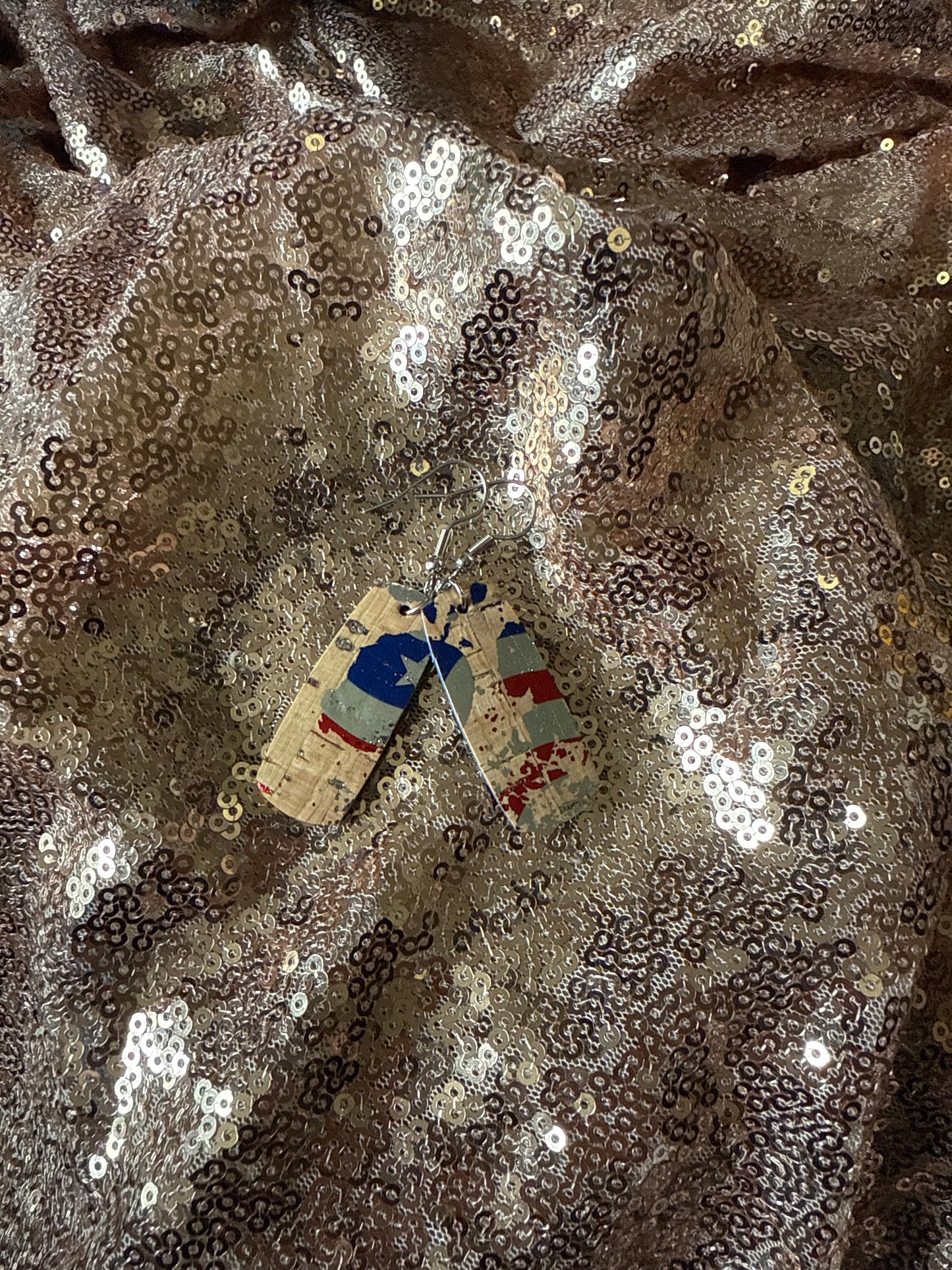 Fourth of July rectangle leather earring