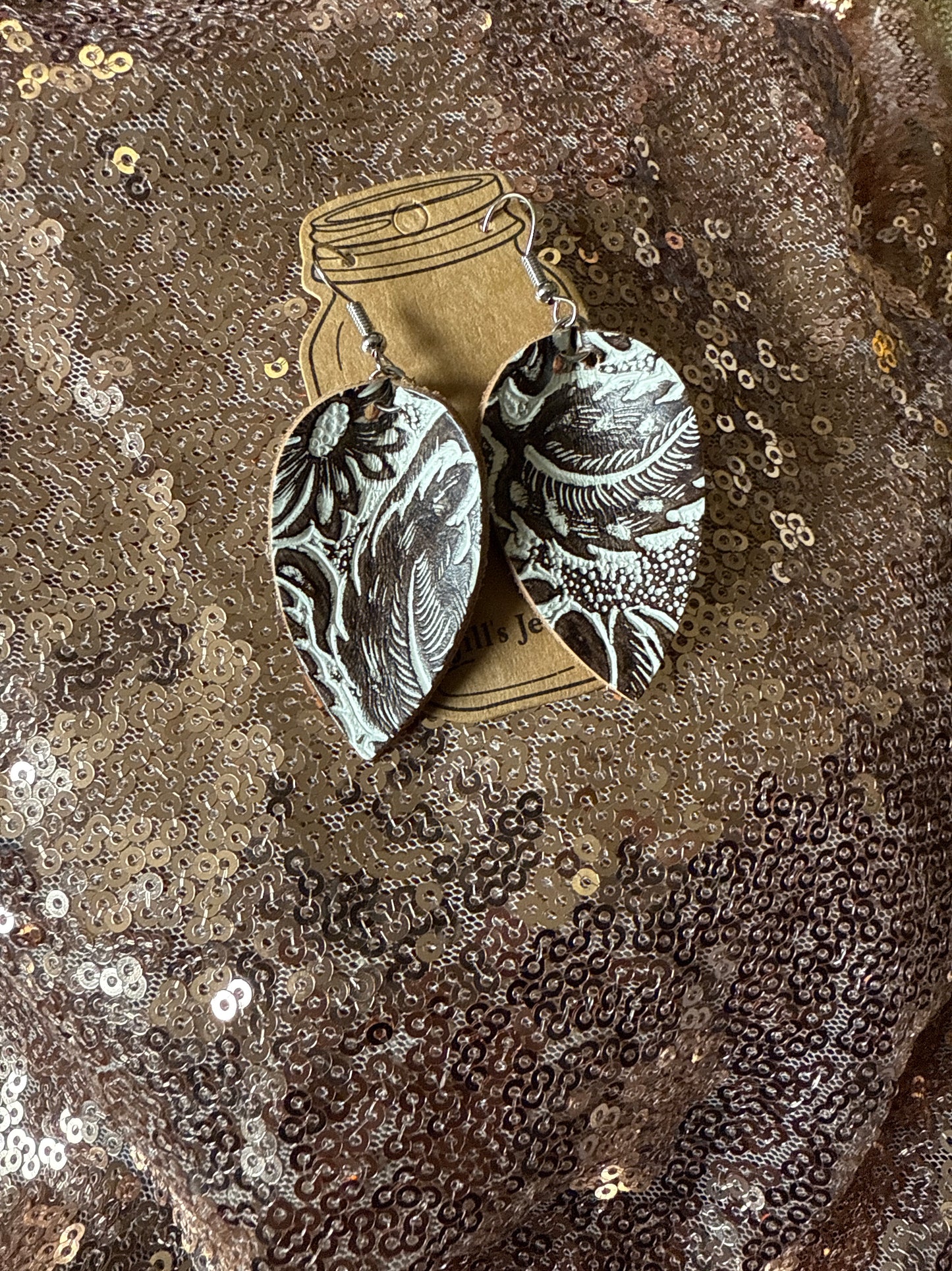 Leather brown and white tear drop