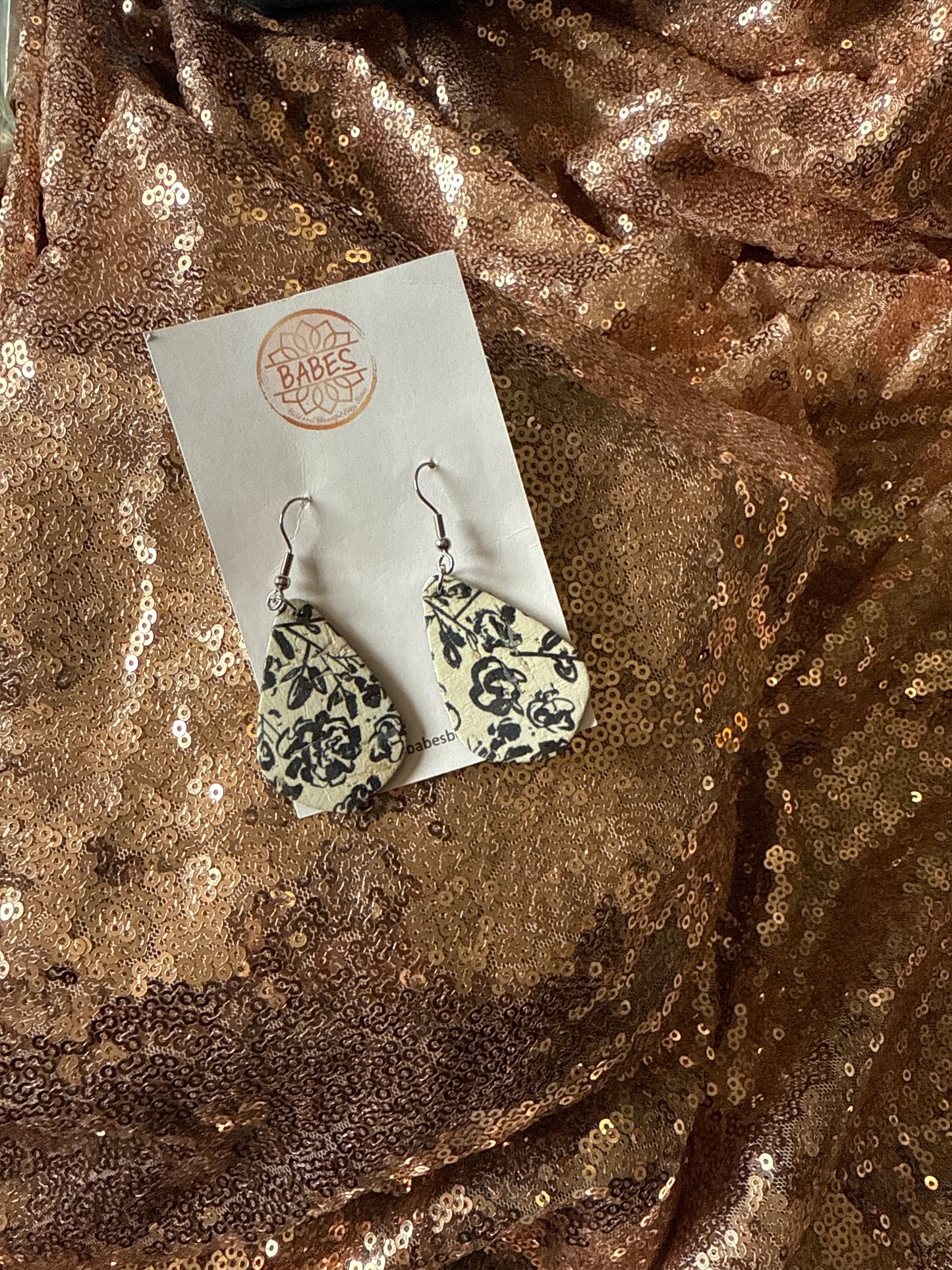 Black and white floral leather