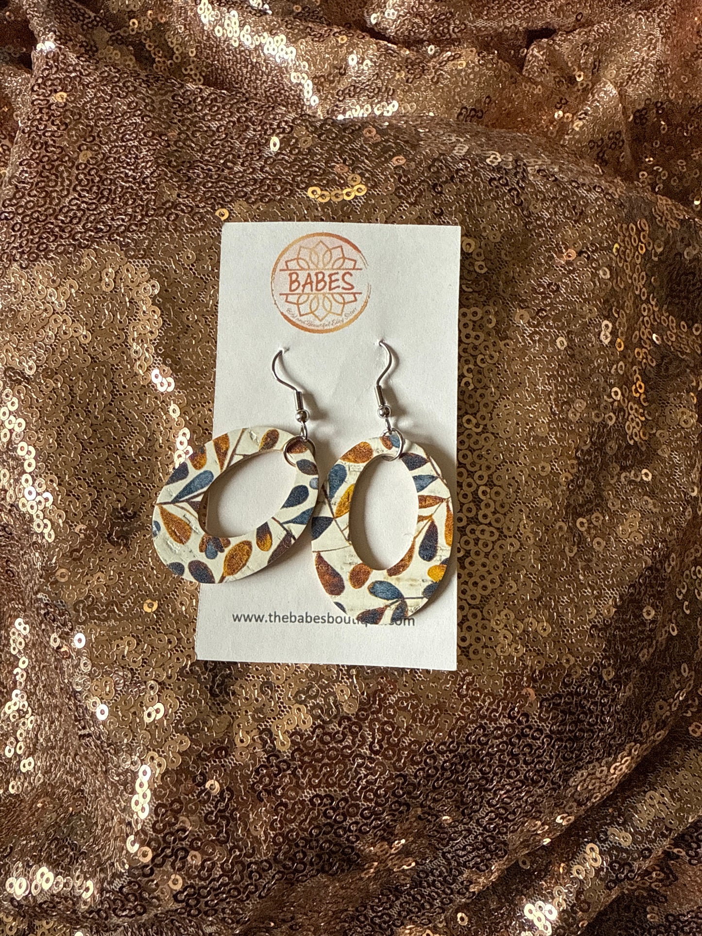 Blue and gold flower leather