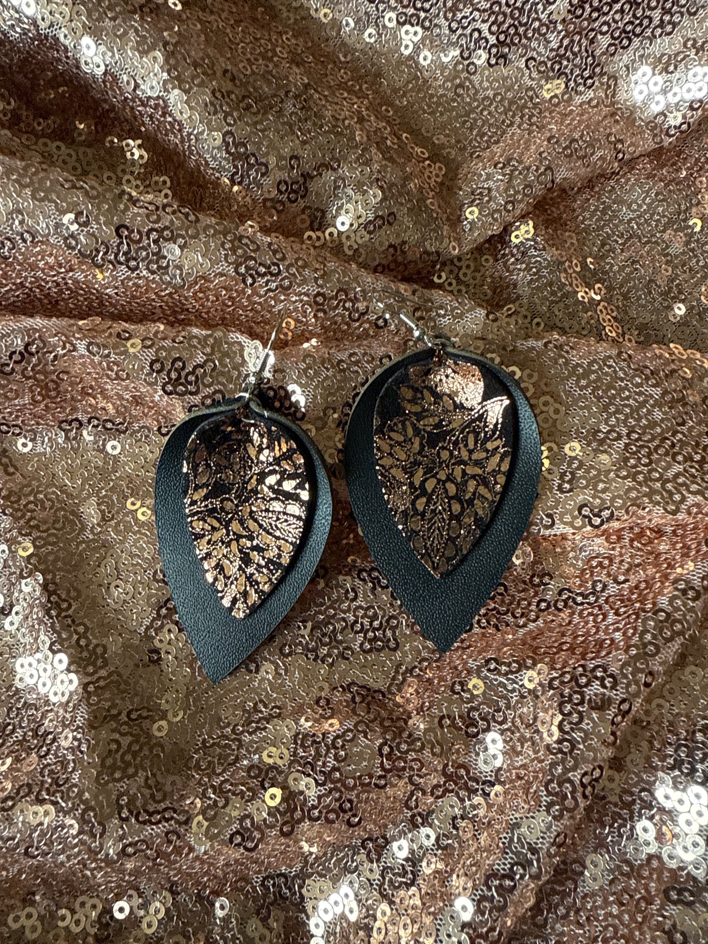 Black and bronze double layer Leather Tear drop