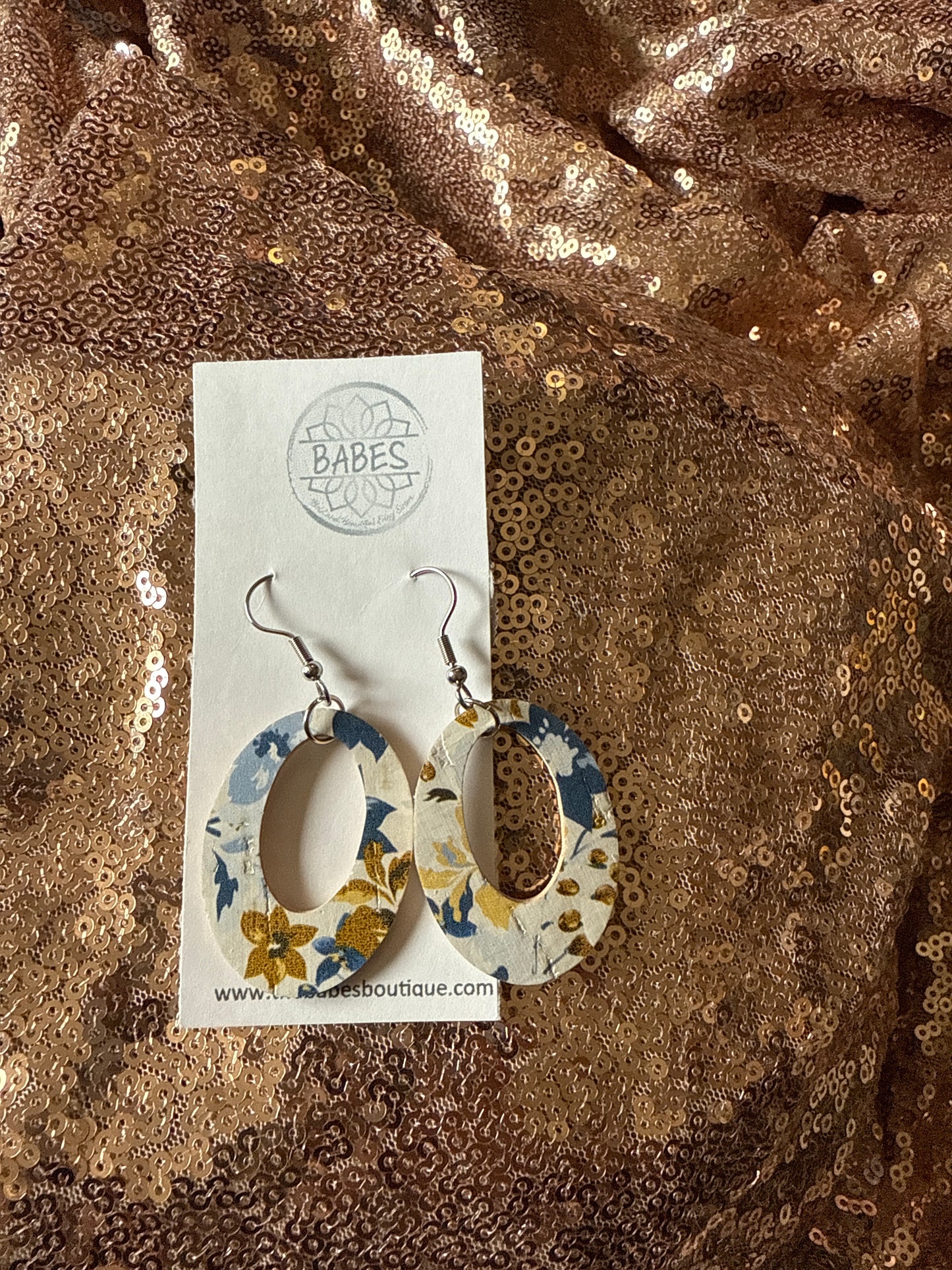 Blue and gold flower leather