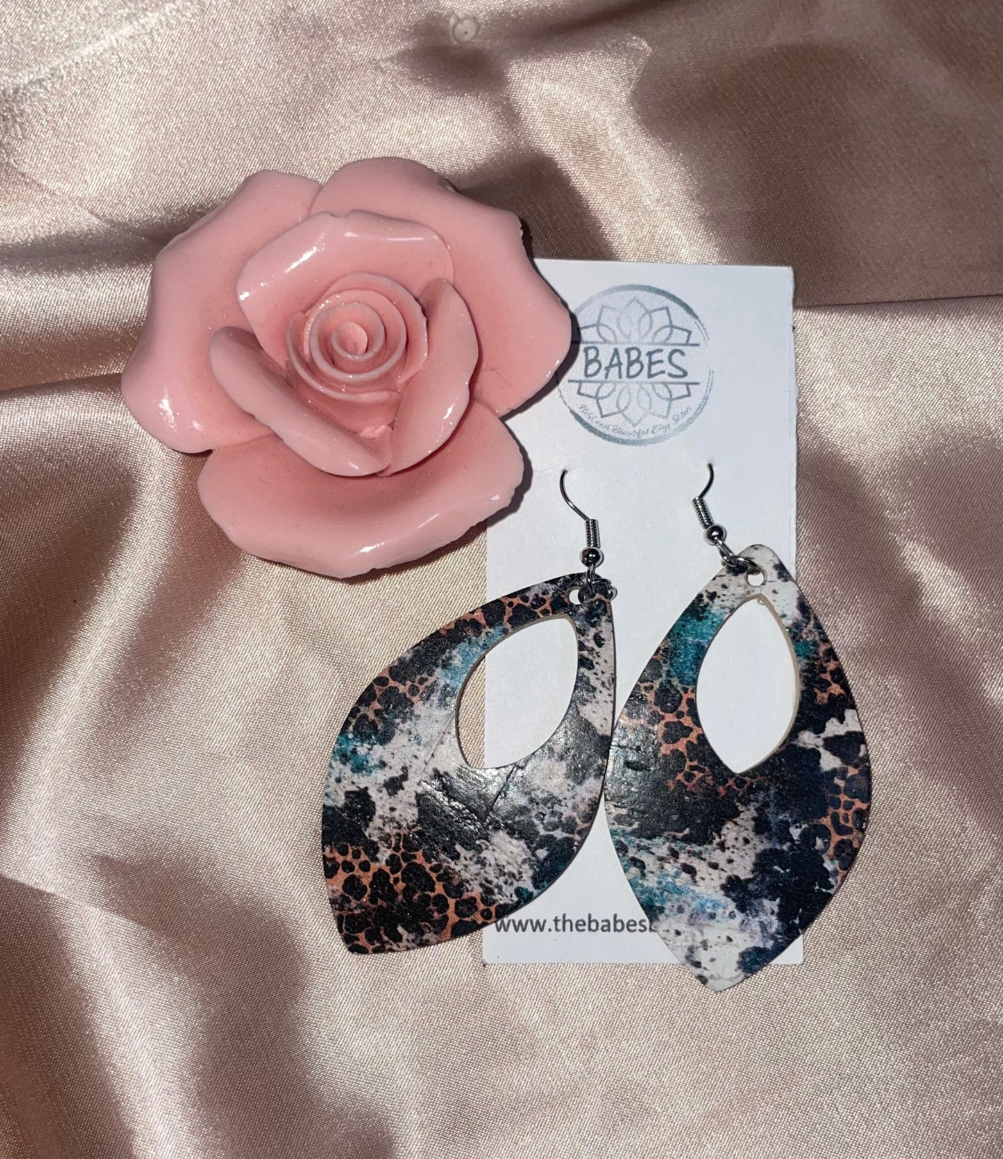 Leather teal and brown multicolor earrings