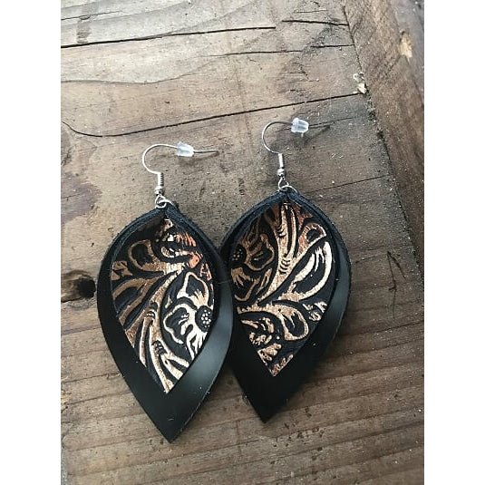 Black and bronze double layer Leather Tear drop