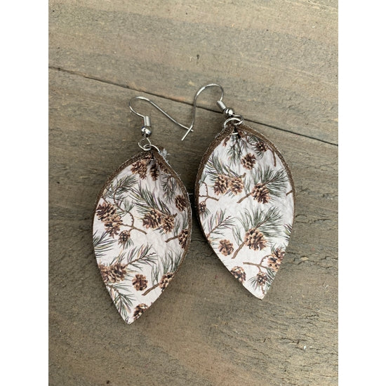 Pine cone winter leather earrings