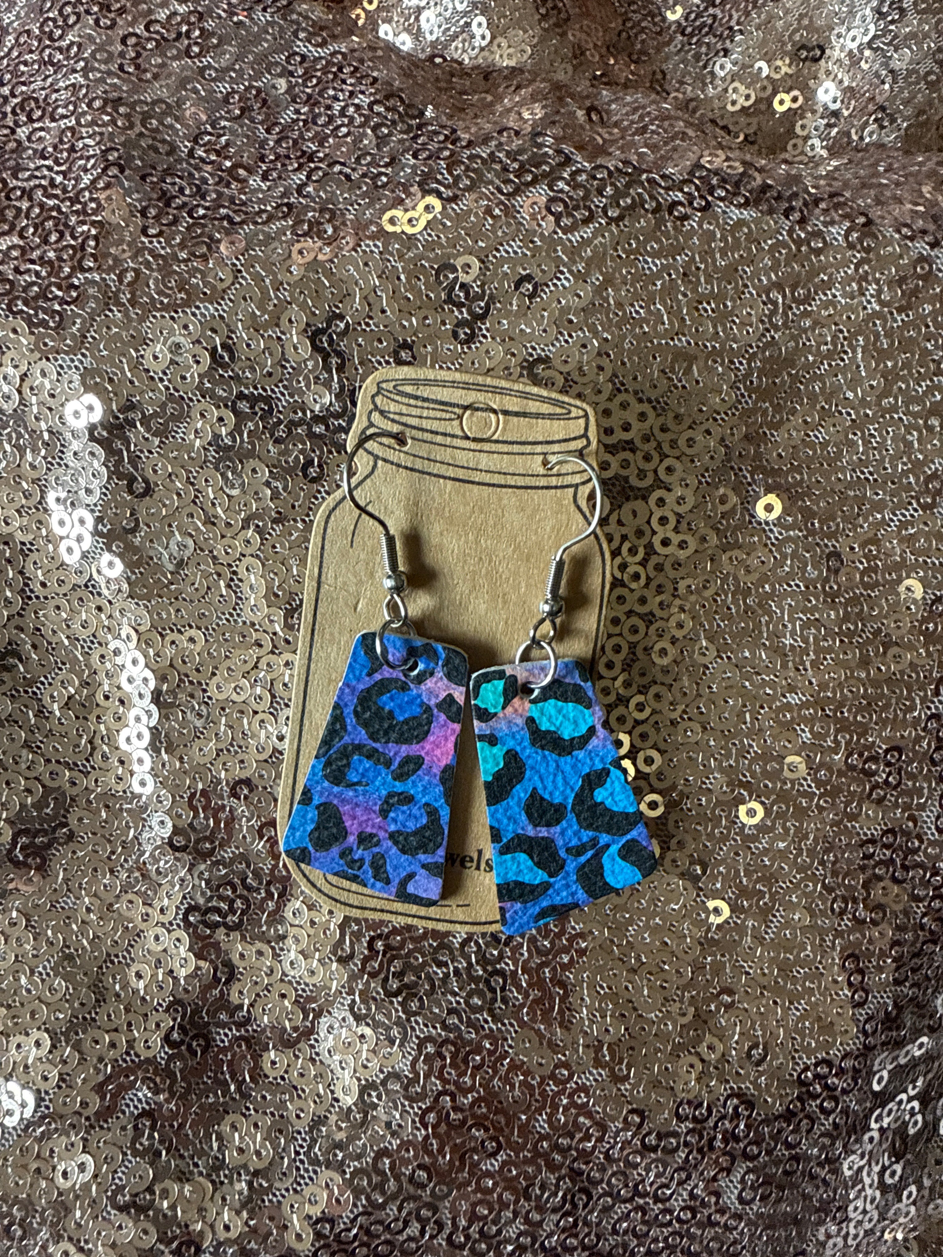 Bright color leather animal print earring