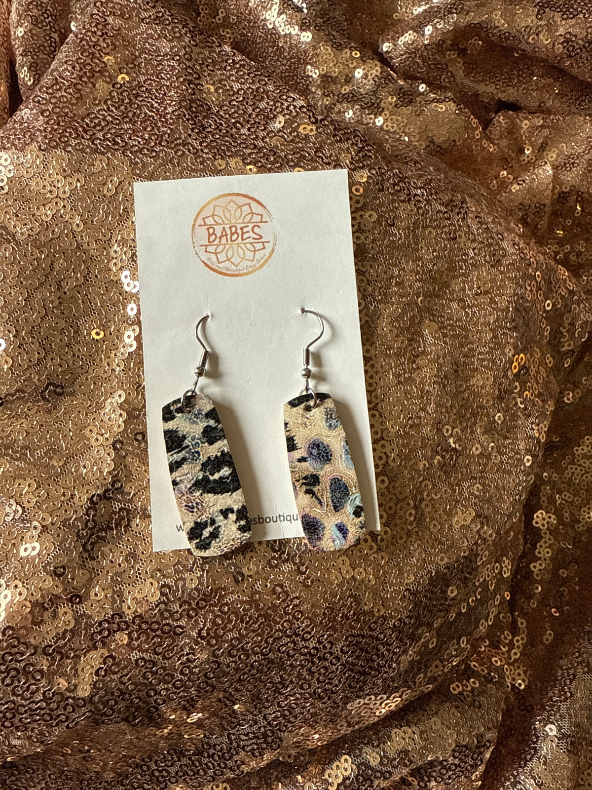 Leather rectangle multicolor earring