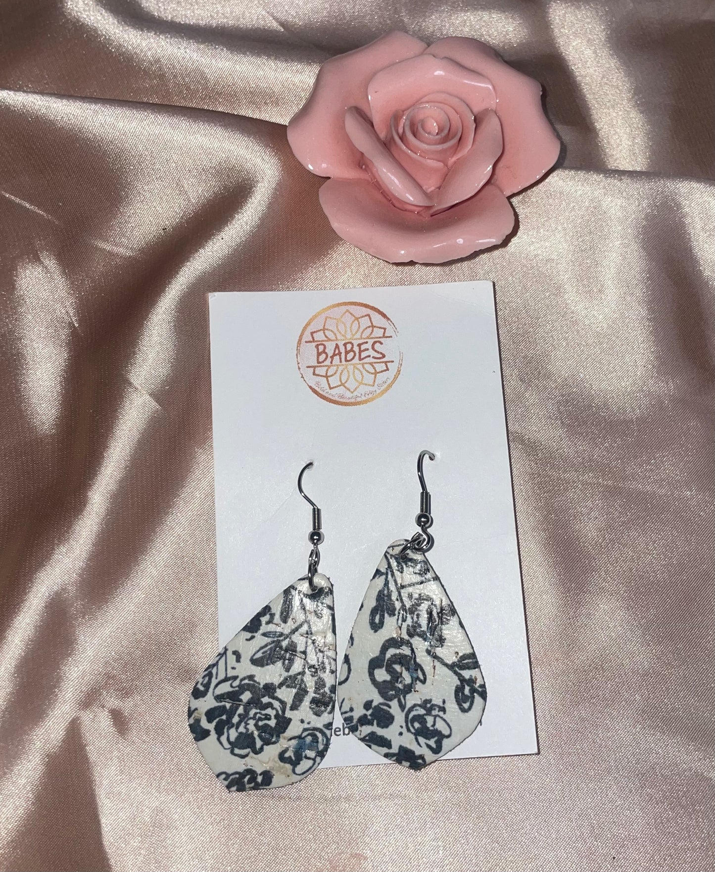 Leather black and silver rose print