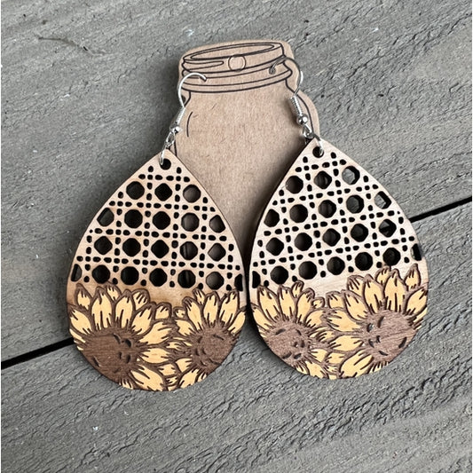 Hand painted wooden sunflower earrings