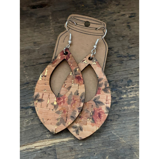 Floral and cork leather earrings